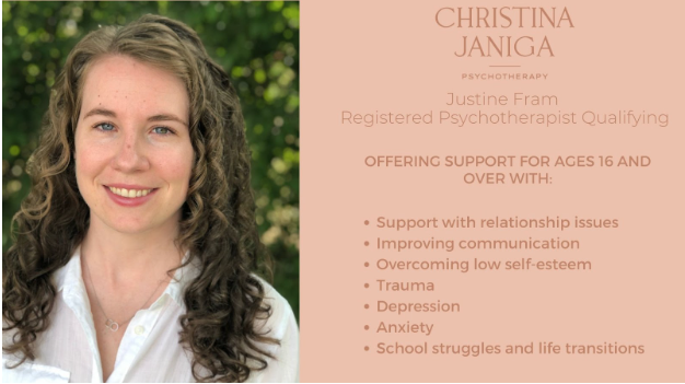 Justine Fram, Registered Psychotherapist (Qualifying) and certified MBTI