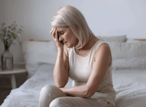 Woman in midlife practicing mindfulness to reduce perimenopause anxiety