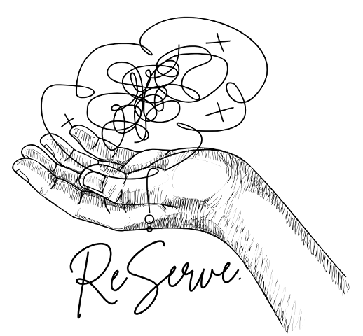 Image of hand holding brain of scrambled thoughts. ReServe a mental health program for individuals in the Hospitality Industry